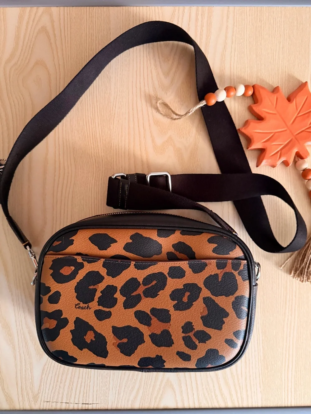 Coach Jamie Camera Crossbody Bag in Signature Canvas with Leopard Print.